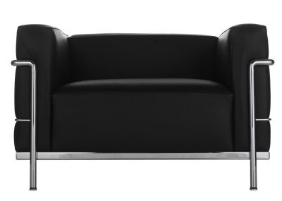 Schwarzer 3 Fauteuil Grand Confort Sessel von Cassina mit verchromtem Stahlrohrgestell, Frontansicht.